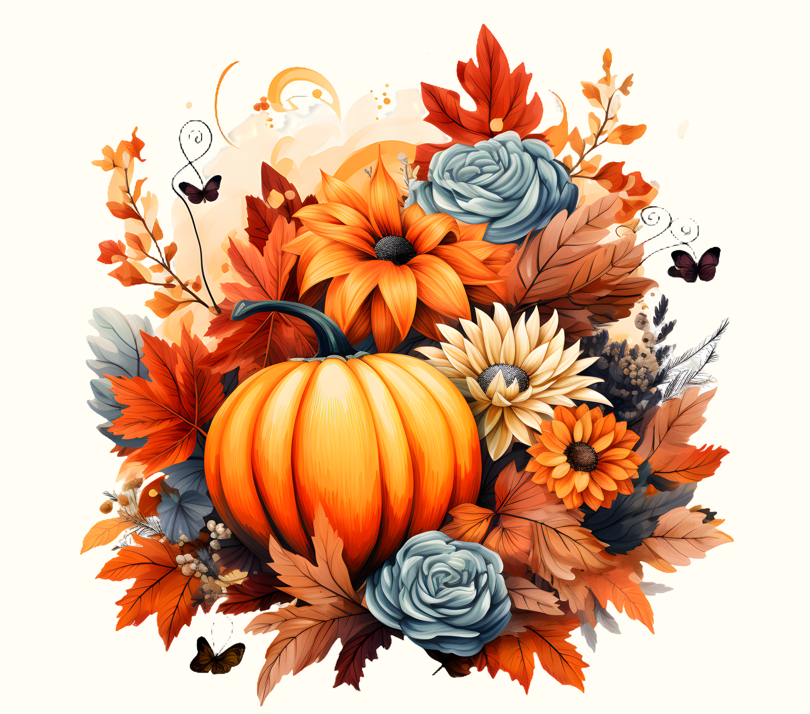 TUMBLER WRAP HAL 1 11 FALL FLOWERS WITH BLUE ROSES